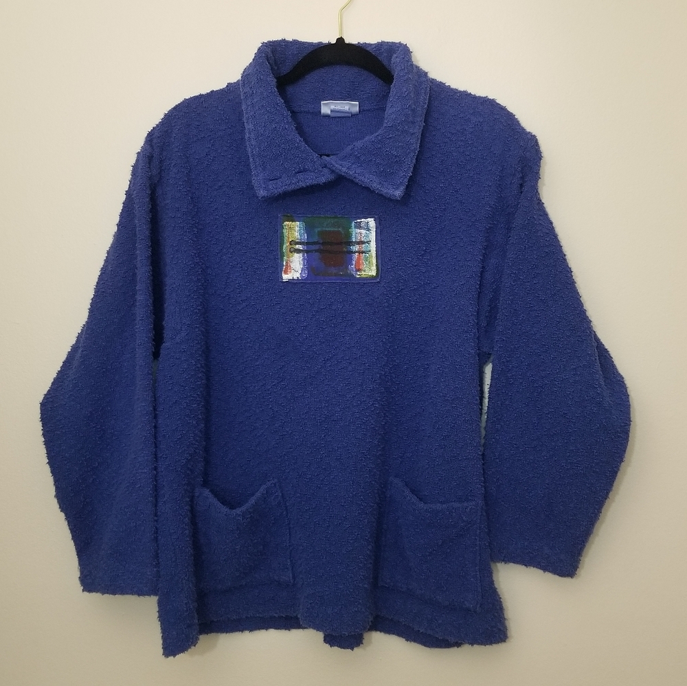 Vintage Odile Blue Oversized Artsy Sweater Size Small